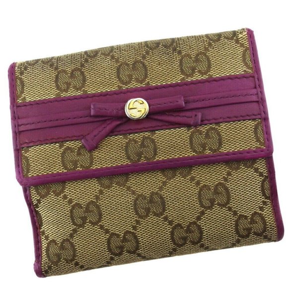 GUCCI W Hook Wallet GG Canvas Beige Canvas ~ Leather Auth Used T19671 - Picture 1 of 10